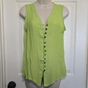 Lime Green Sleeveless Button-Down Top
